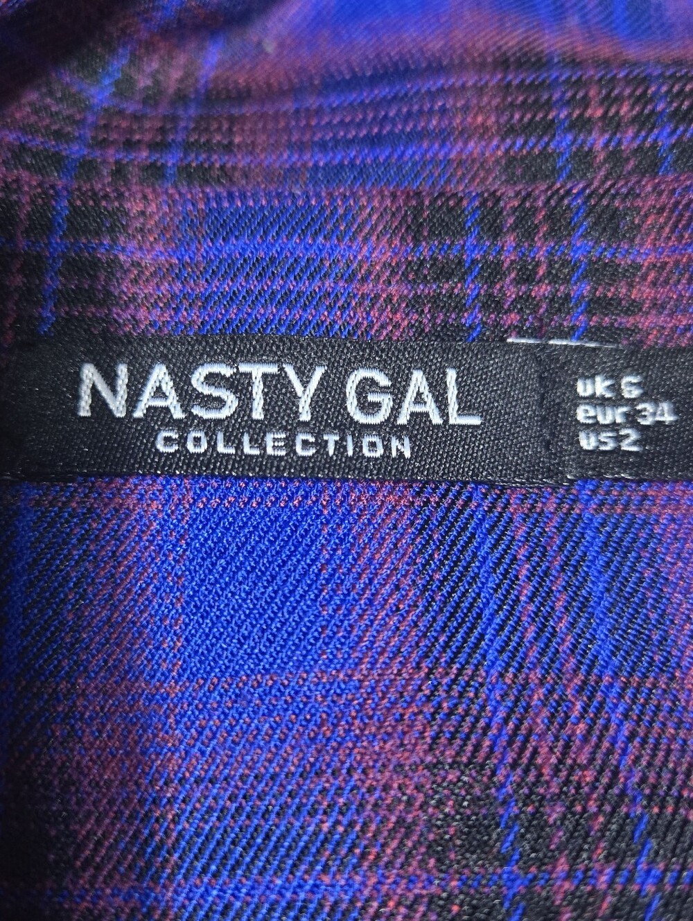 Nasty Gal Women Size 2 (Small) Bold Blue 2-Button Plaid Lined Blazer, Pockets - Picture 3 of 10